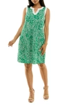 Nina Leonard Plissé Split Neck Dress In Bright Green