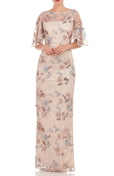 Js Collections Daphne Embroidered Sequin Column Gown In Mauve/ Silver