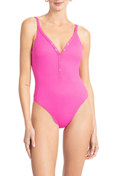 Robin Piccone Amy Snap One-piece Swimsuit In Rosy