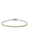 Suzy Levian Sterling Silver White Sapphire Pink Sapphire Tennis Bracelet In Yellow