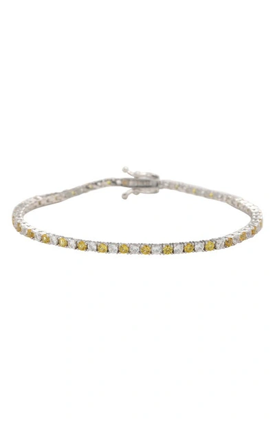 Suzy Levian Sterling Silver White Sapphire Pink Sapphire Tennis Bracelet In Yellow