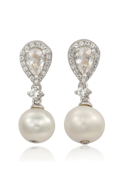 Suzy Levian Sterling Silver Cultured Freshwater Pearl Drop Earrings In White
