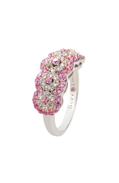 Suzy Levian Sterling Silver Pink & White Sapphire Ring