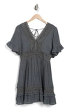 Wishlist Lace Insert Tie Back Dress In Charcoal