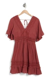 Wishlist Lace Insert Tie Back Dress In Sienna