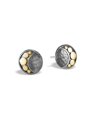 John Hardy Sterling Silver & 18k Bonded Gold Dot Hammered Moon Stud Earrings In Gold/silver
