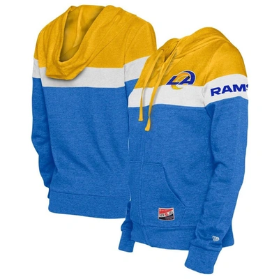 New Era Women's  Royal, Gold Los Angeles Rams Throwback Colorblock Full-zip Hoodie In Royal,gold