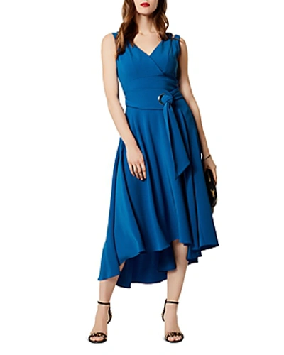Karen Millen Belted High/low Midi Dress In Blue