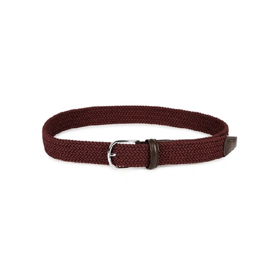 Anderson's Leather-trimmed Woven Belt In Burgundy