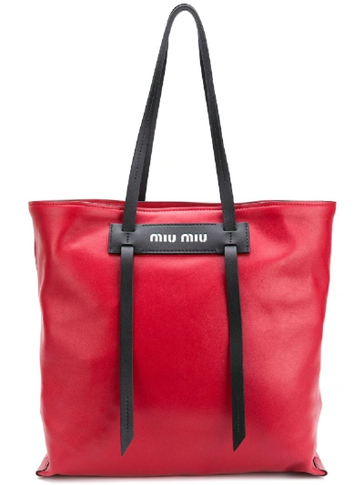Miu Miu Logo Tote Bag In Red