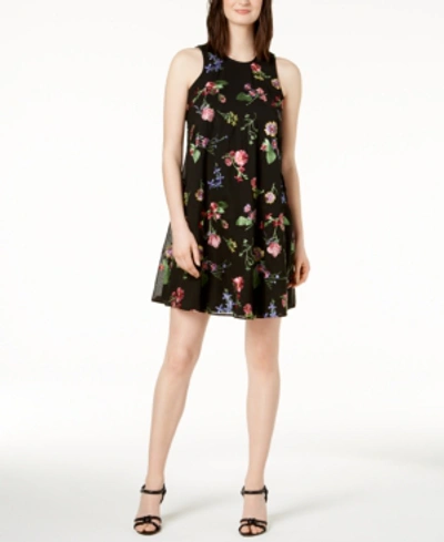 Calvin Klein Petite Floral Embroidered Shift Dress In Black Multi