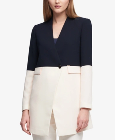 Dkny Colorblocked Topper Jacket, Created For Macy's In Navy/white