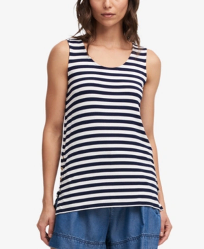 Dkny Button-trim Striped Tank Top In Navy/ivory