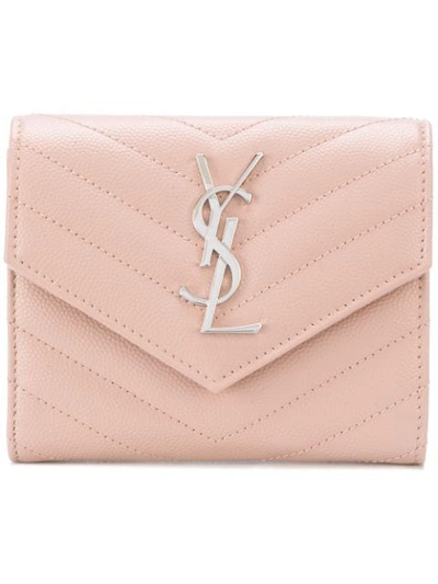 Saint Laurent Monogram Compact Tri-fold Wallet In Pink