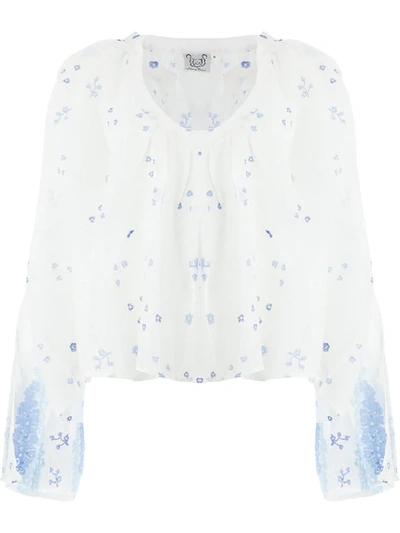 Thierry Colson Patterned Wide Sleeve Shirt - White