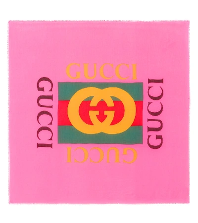 Gucci Logo Modal And Silk Scarf In Pink