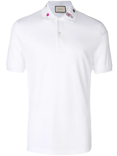 Gucci Embroidered Collar Pique Polo In White