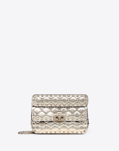 Valentino Garavani Small Rockstud Spike Metallic Bag In Platinum