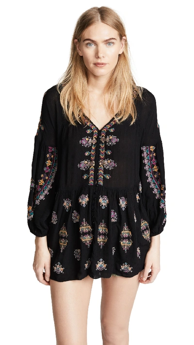 Free People Arianna Black Embroidered Tunic