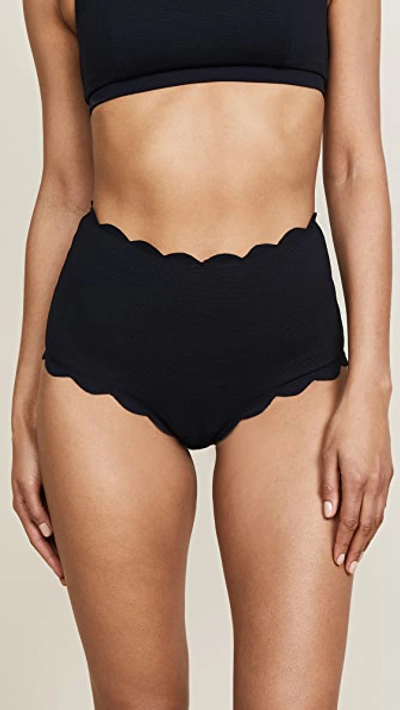 Marysia + Net Sustain Santa Monica Reversible Scalloped Recycled Seersucker Bikini Briefs In Black