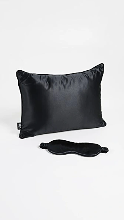 Slip Pure Silk Pillow And Mask Travel Set In Black