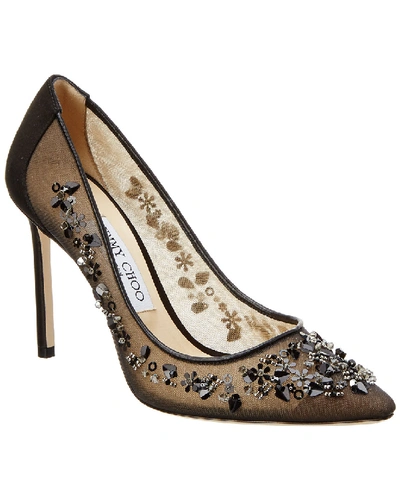 Jimmy Choo Romy 100 Satin & Mesh Pump In Black