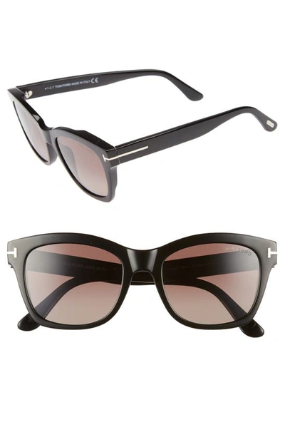 Tom Ford Lauren Polarized Square Sunglasses, 52mm In Shiny Black/brown
