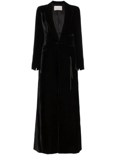 Olivier Theyskens Silk Blend Velvet Long Sleeve Maxi Coat In Black