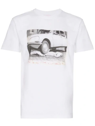 Languages Car Print Short Sleeve Cotton T-shirt - White