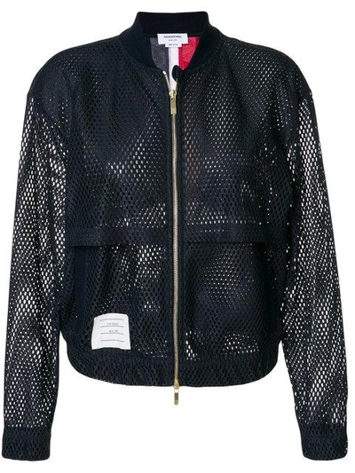 Thom Browne Bomber With Center Back Red White And Blue Stripe In Heavy Athletic Mesh