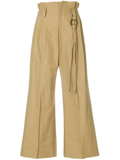 Ujoh Paper Bag Waist Wide Leg Trousers In Neutrals