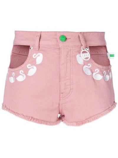 Gcds Embroidered Flamingos Denim Shorts - Pink