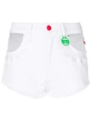 Gcds Embroidered Flamingos Denim Shorts In White
