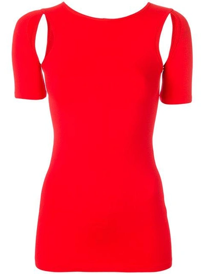 Helmut Lang Cutout Sleeve Top In Red