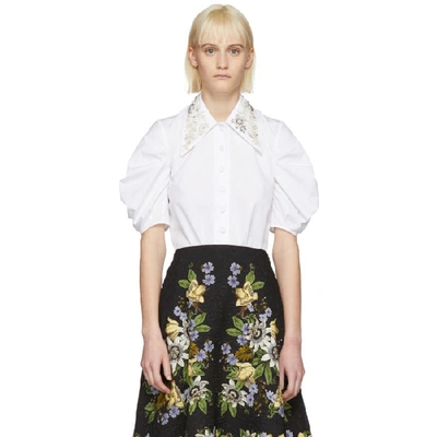 Erdem Ria Embellished Embroidered Cotton-poplin Blouse In White