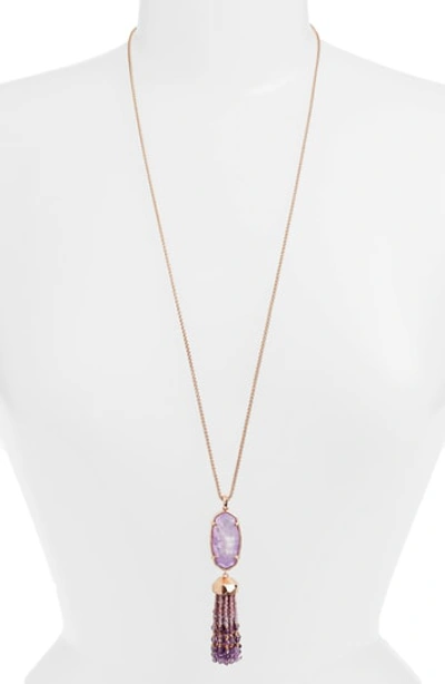 Kendra Scott Eva Adjustable Tassel Pendant Necklace, 32" In Lilac Mop/ Rose Gold