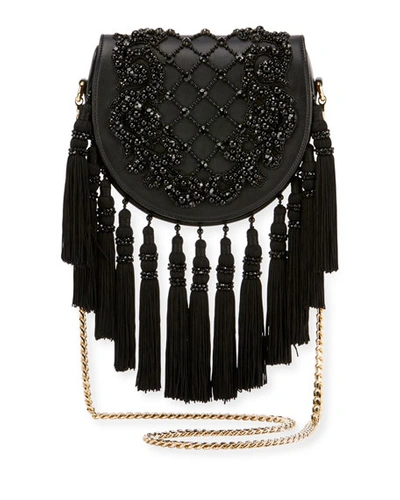 Balmain Leather Fringe Flap Shoulder Bag