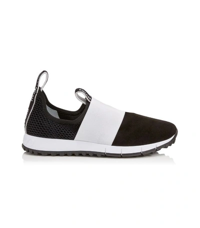Jimmy Choo Oakland/f Black Mesh And Suede Trainers With White Logo Pull Detailing In Black And White