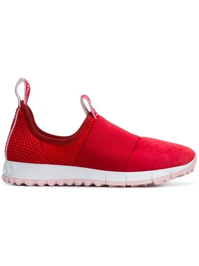 Jimmy Choo Oakland/f Red Mesh And Suede Trainers In Red/rosewater