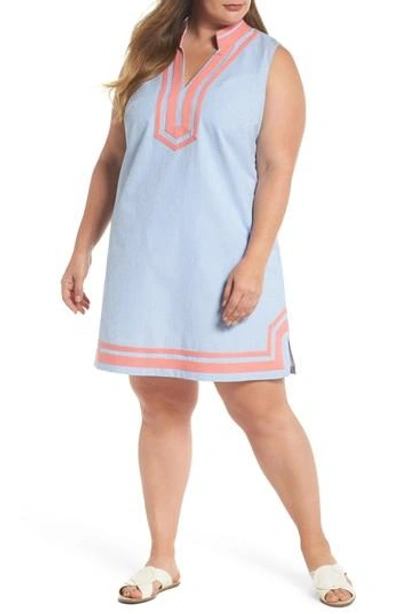 Eliza J Mandarin Collar Contrast Trim Seersucker Shift Dress In Orange Sky ModeSens