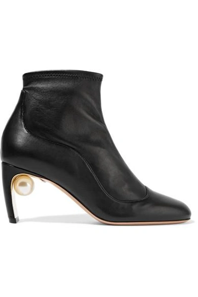 Nicholas Kirkwood Maeva Pearl-embellished Leather Ankle Boots In Llack