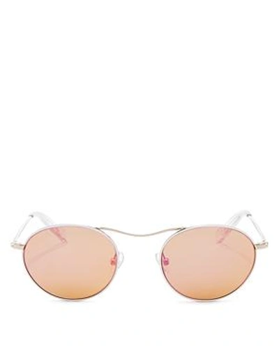 Kendall + Kylie Tasha 49mm Oval Sunglasses - White Metal/ Rose Gold Mirror