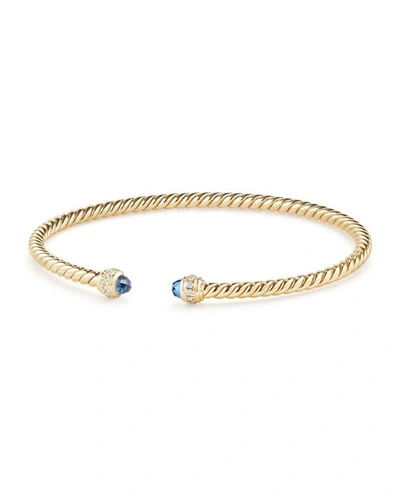 David Yurman Cable Spira Bracelet In 18k Gold With Hampton Blue Topaz & Diamonds