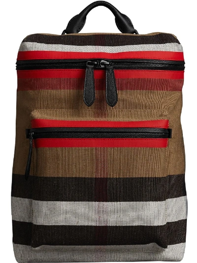 Burberry Donny Canvas Check Backpack In Red