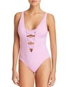 Soluna Solids Crisscross Plunge One Piece Swimsuit In Rosy Pink