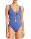 Soluna Solids Crisscross Plunge One Piece Swimsuit In Lake Blue