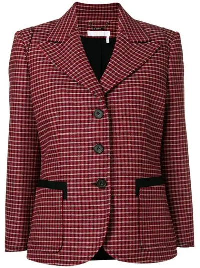 Chloé Canvas-trimmed Checked Wool-blend Blazer In Red - Black 1