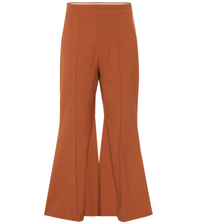 Chloé High-rise Wool-blend Flared Trousers In Brown