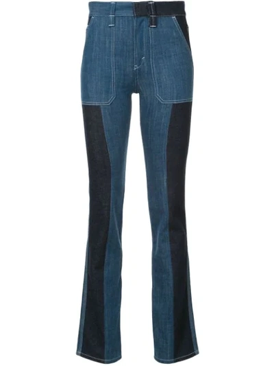 Chloé Zip-front Patch-pocket Straight-leg Bicolor Jeans In Blue