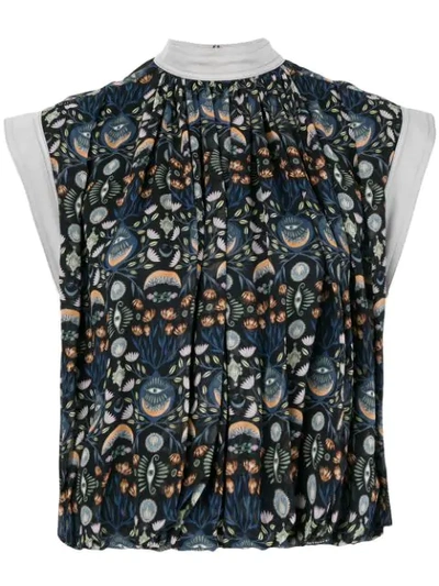 Chloé Blossom-print Viscose Georgette Blouse With Bubble Hem In Blue